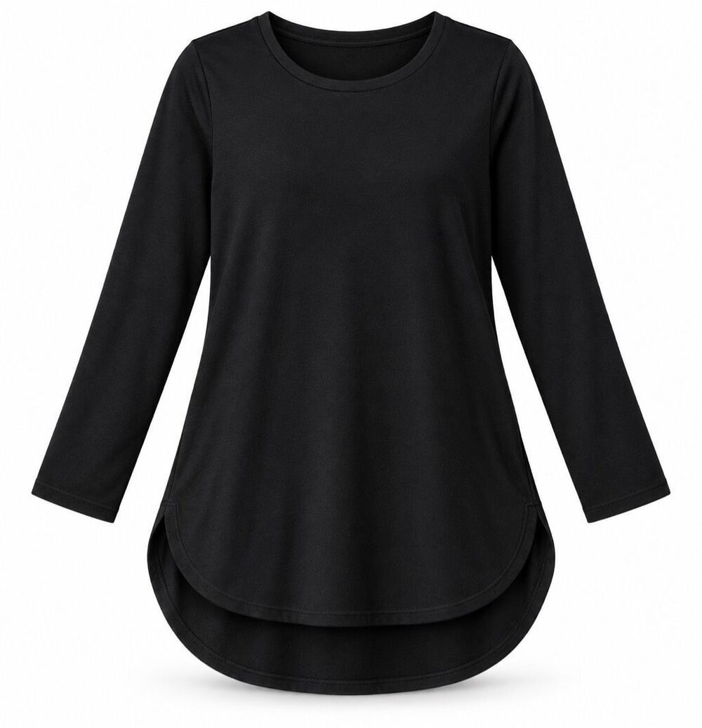 Lidy Black Long Sleeve Curved Hem Tunic Top L-XL